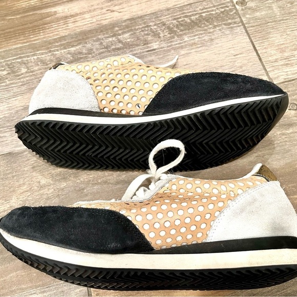 Loeflfler Randall Rio Perforated Tan Leather & Black Suede Sneaker Size 7 Women - Picture 5 of 11